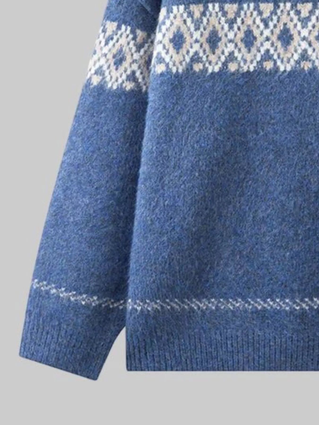 Sarah Express Women's Vintage Patterned Round Neck Sweater Plus Size