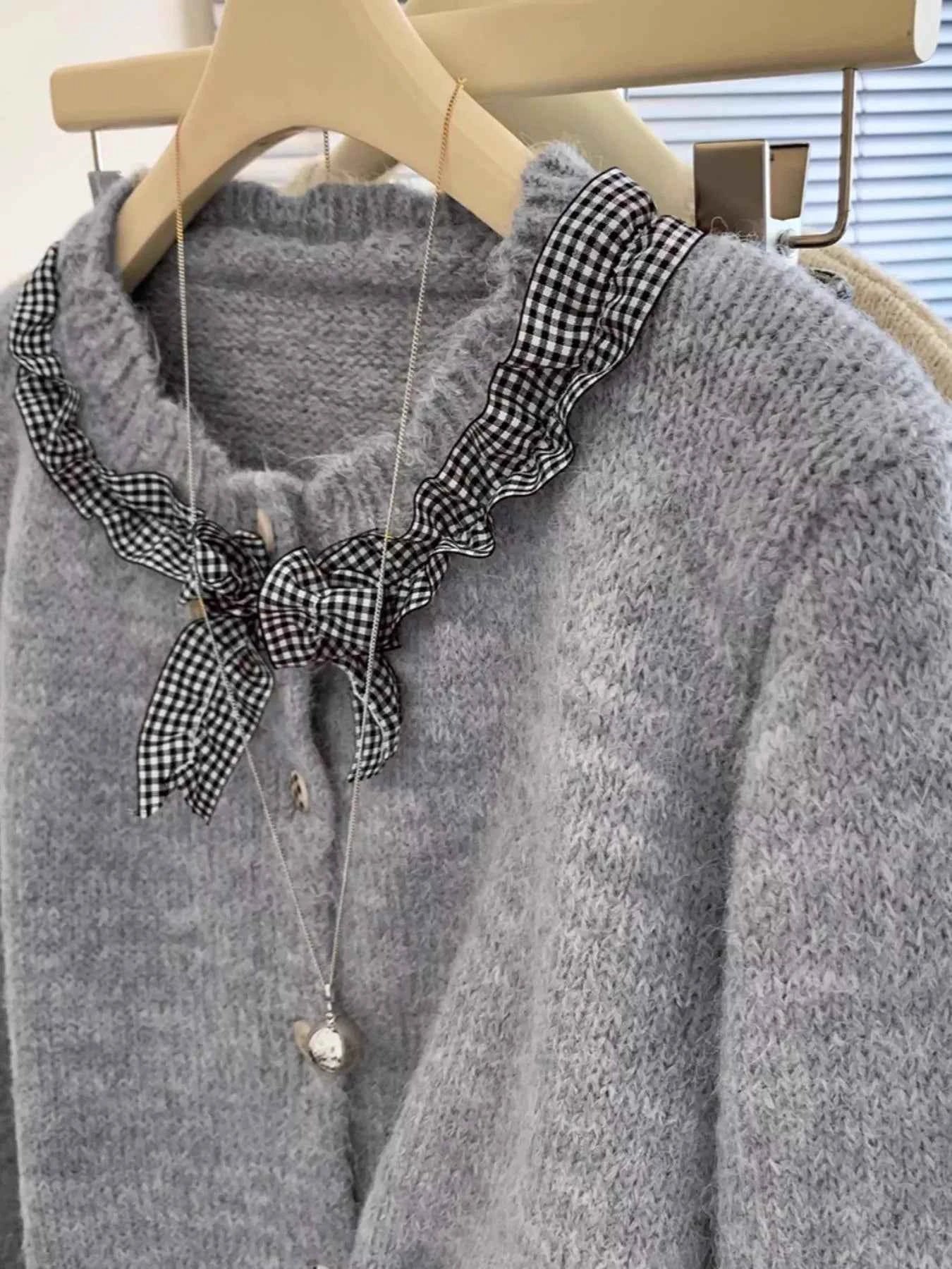 Sarah Express Women's Ruffle Trim Button Up Cardigan - Cozy Knit Sweater