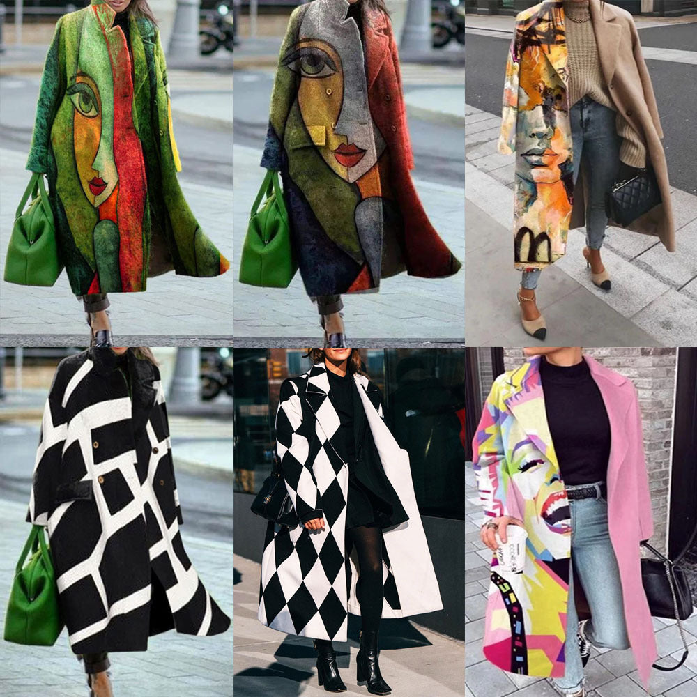 Sarah Express Women's Plaid Print Long Sleeve Coat Loose Fit Outerwear