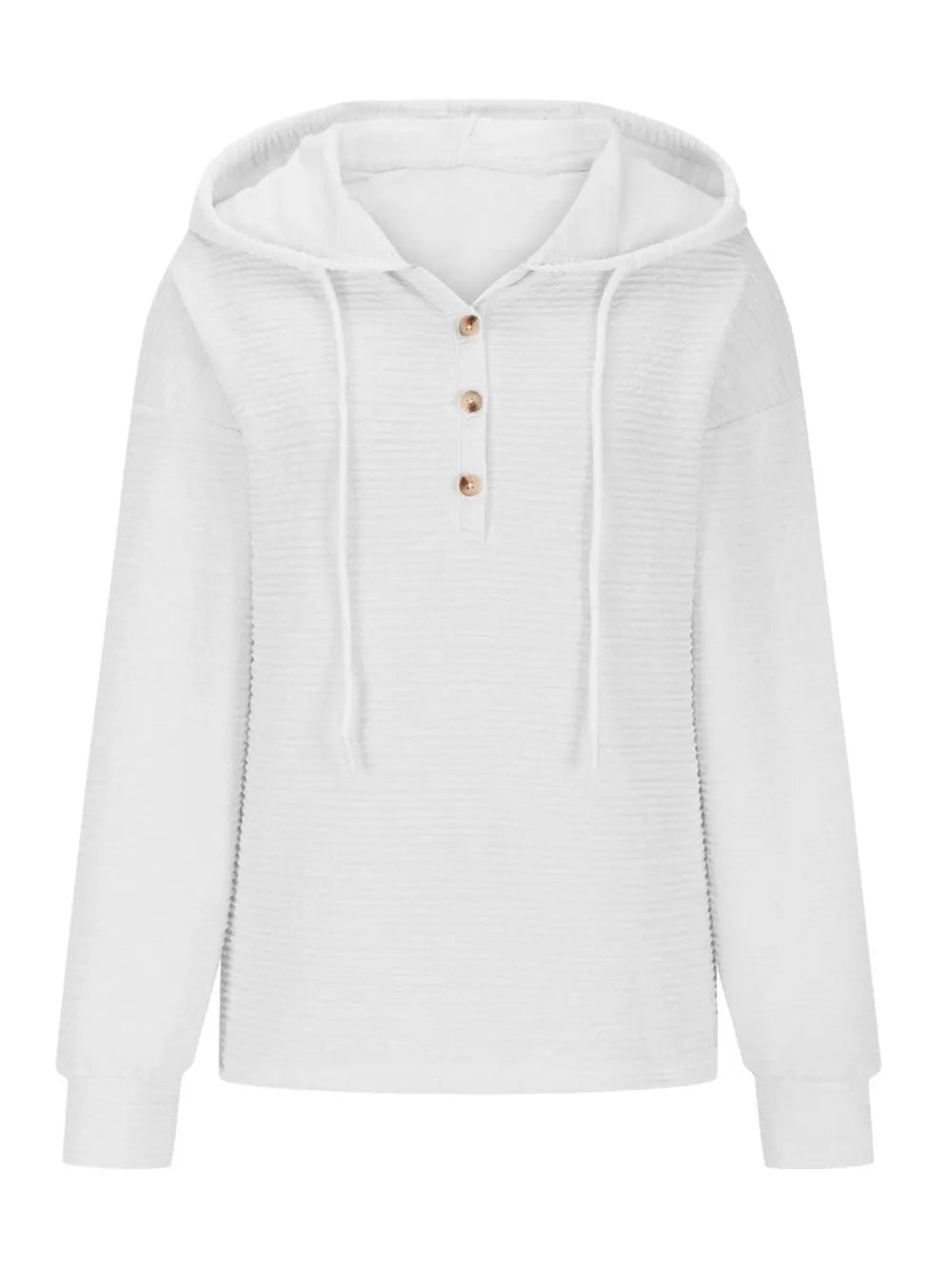Sarah Express Women's Drawstring Quarter Button Long Sleeve Hoodie