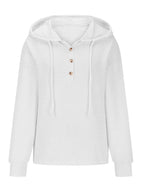 Sarah Express Women's Drawstring Quarter Button Long Sleeve Hoodie