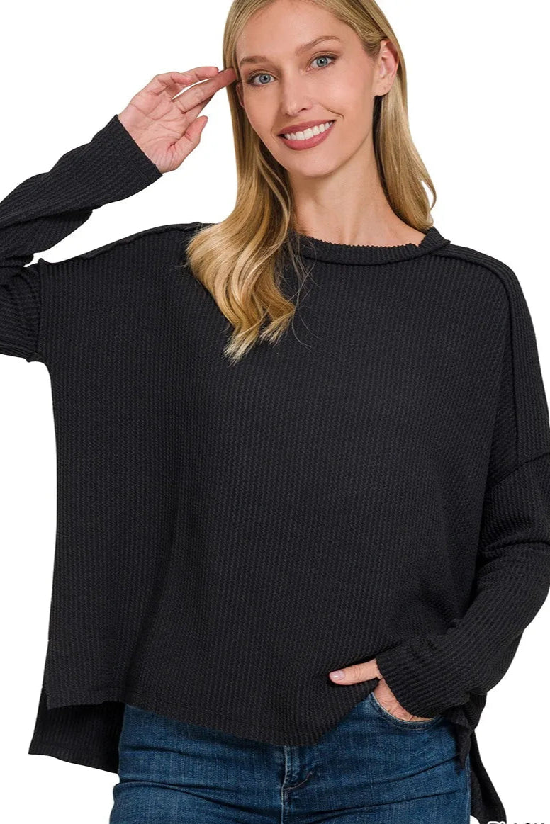 Sarah Express Women’s Plus Size Exposed Seam Corded Rib Knit Top
