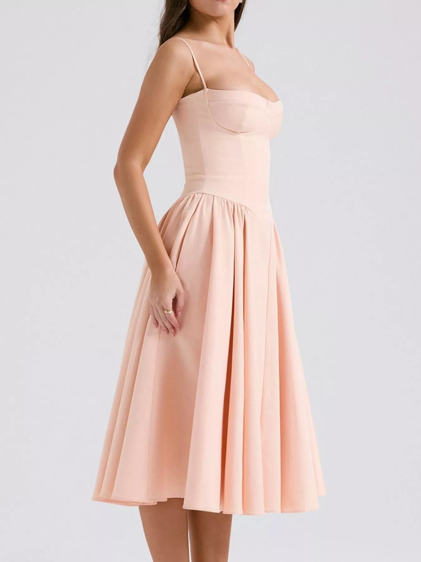 Sarah Express Women's Sweetheart Neck Midi Cami Dress with Pockets - Ruched Sleeveless Dress Watermelon pink