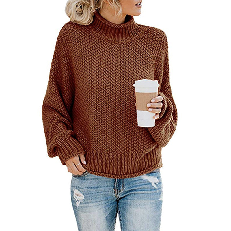 Sarah Express Solid Turtleneck Pullover Sweater Winter Fashion Casual Knitted Long-Sleeved Top Women's Clothing Brick red
