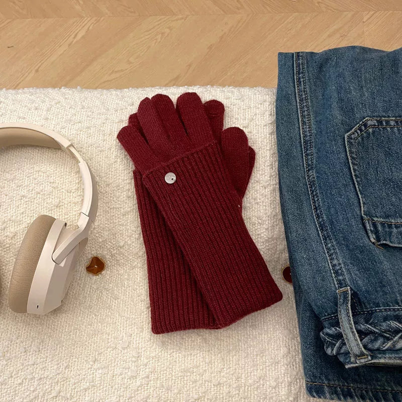 Sarah Express Women's Ribbed Knit Touchscreen Gloves Angora Red One Size