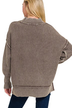 Sarah Express Women’s Oversized Washed Sweater with Side Slits