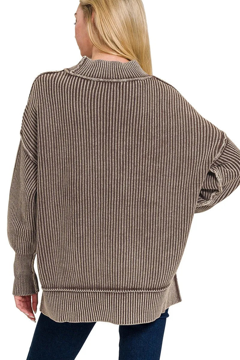 Sarah Express Women’s Oversized Washed Sweater with Side Slits