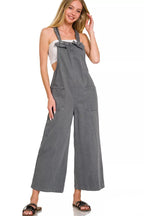Sarah Express Women’s Washed Cotton Jumpsuit with Knot Straps and Pockets