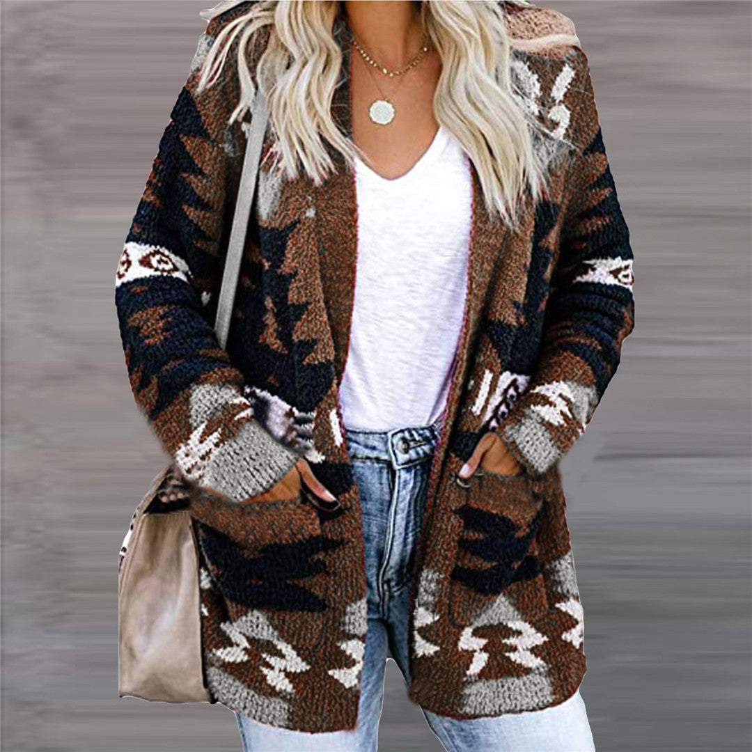 Sarah Express Women's Festive Printed Knit Cardigan Loose Fit Halloween Christmas Sweater