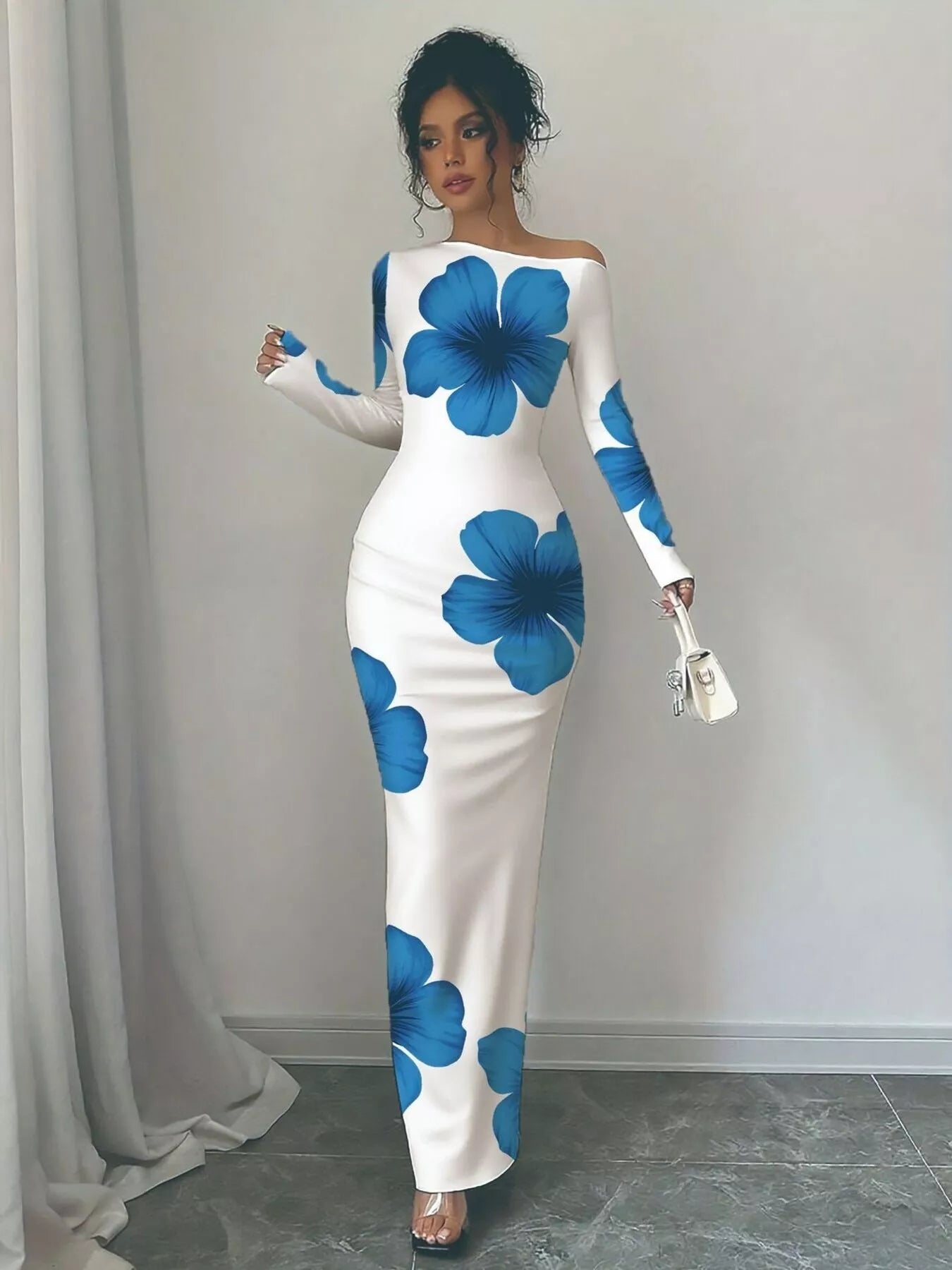 Sarah Express Women's Floral Print One Shoulder Maxi Dress