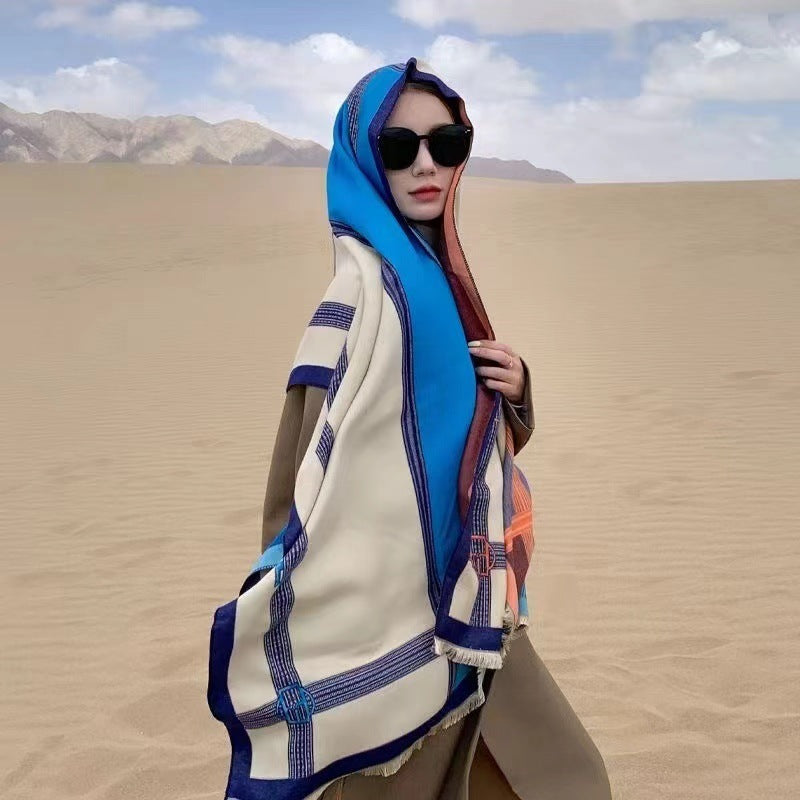 Sarah Express Women's Contrast Color Scarf - Oversized Soft Cotton Wrap Shawl Korean Style