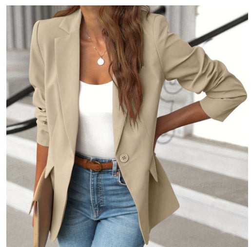 Women's Button-Front Blazer Jacket Long Sleeve Lapel Suit Jacket with Pockets