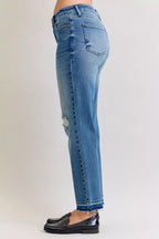 Sarah Express Women’s Plus Size Distressed Boyfriend Jeans with Patch & Repair
