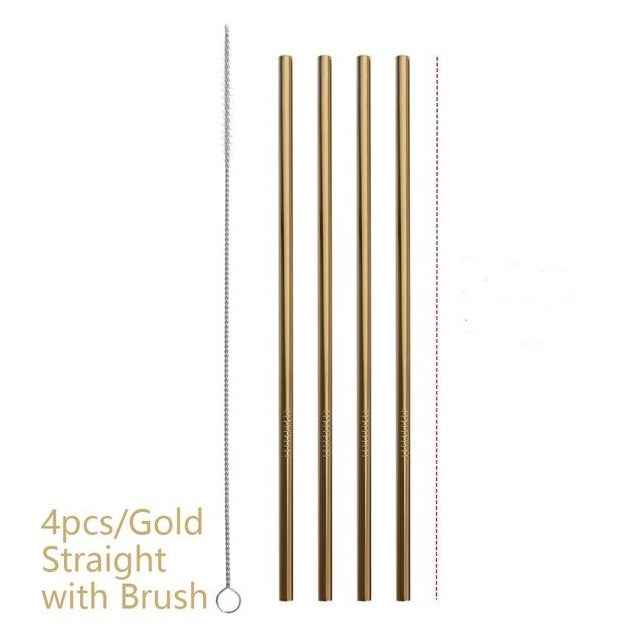 Sarah Express Colorful Reusable Stainless Steel Straws Set - Food Grade Stainless Steel Drinking Straws with Cleaning Brush Gold STRAIGHT