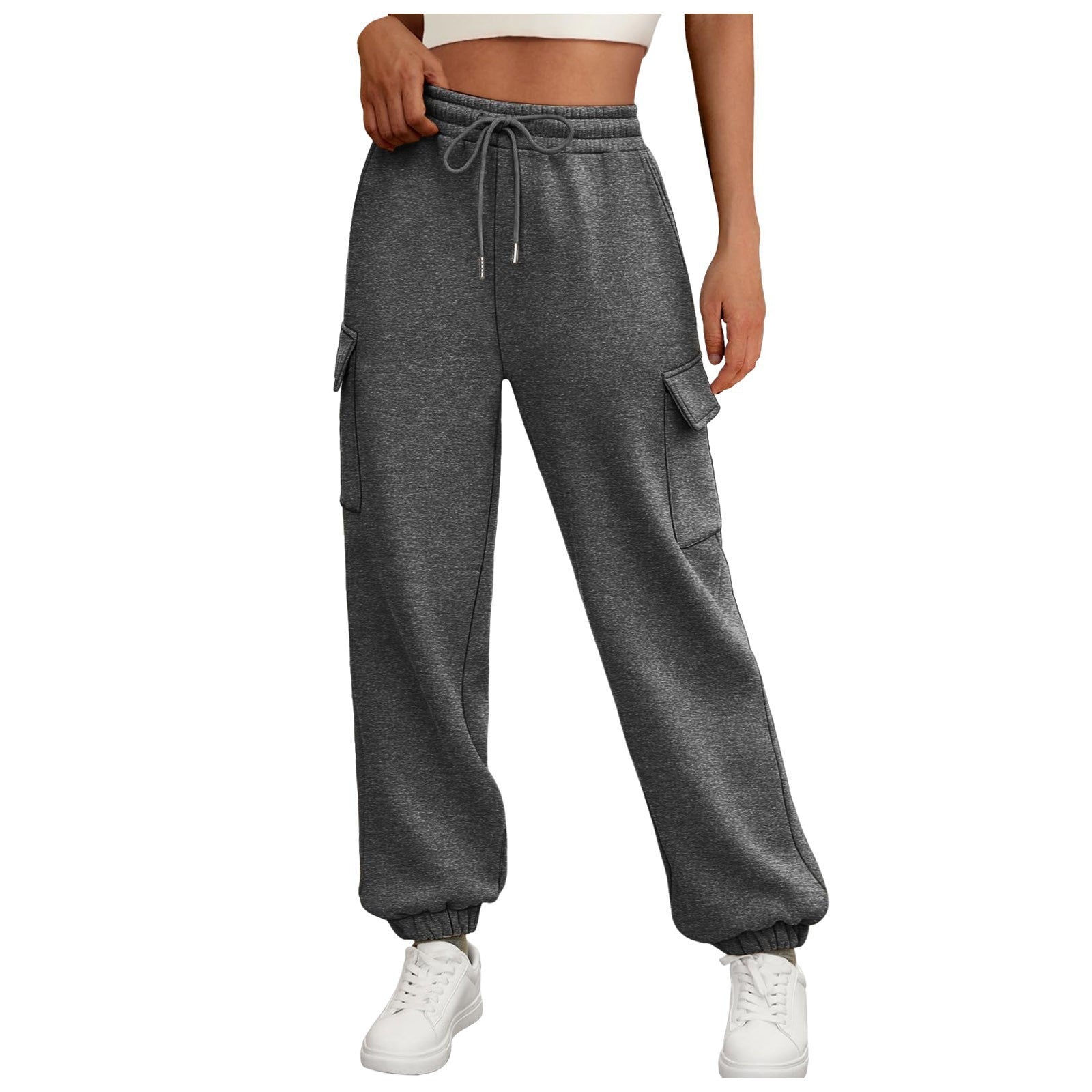 Sarah Express Women's Fleece Lined Baggy Joggers - High Waist Cargo Sweatpants Fall Winter Plus Size