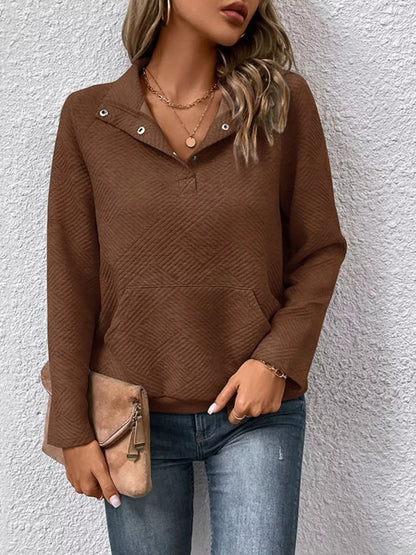 Sarah Express Women's Textured Quarter Snap Sweatshirt Brown