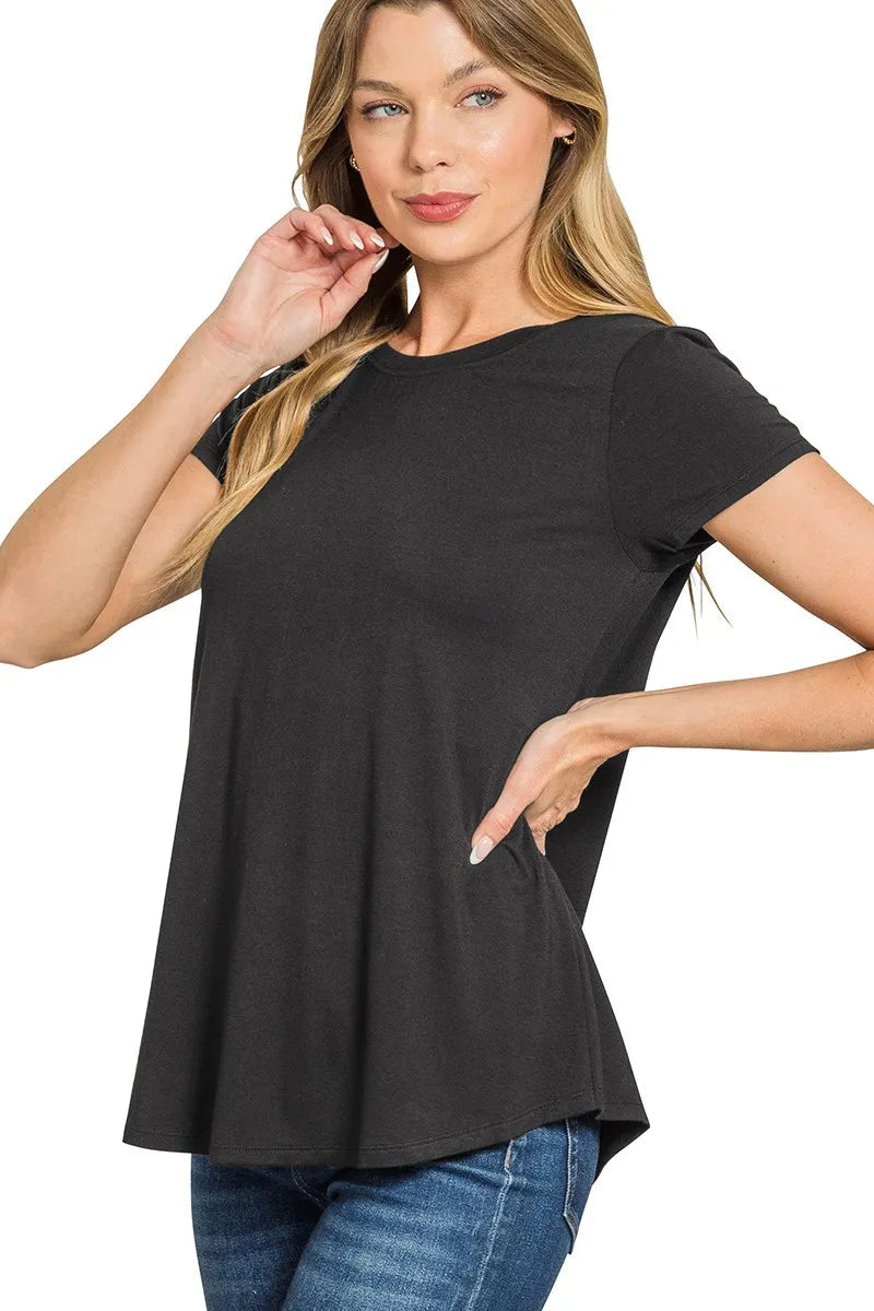 Sarah Express Women’s Flowy Rayon Short Sleeve T-Shirt with Round Hem