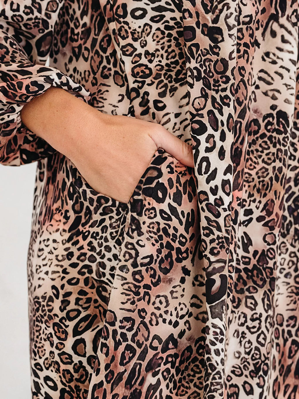 Sarah Express Women's Leopard Ruffled Detail Long Sleeve Loose Mini Dress