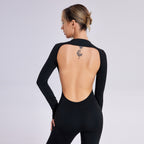 Sarah Express Women's Long Sleeve Open-Back Slim-Fit Straight-Leg Jumpsuit Evening Wear