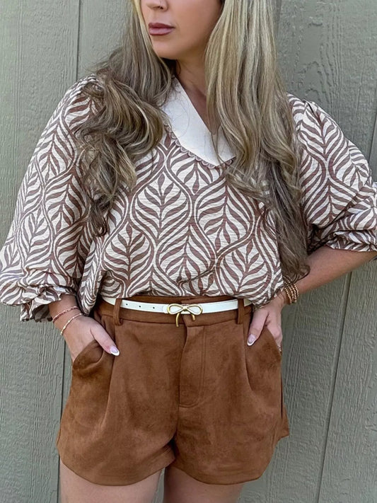 Sarah Express Women's Leaf Print Long Sleeve Blouse