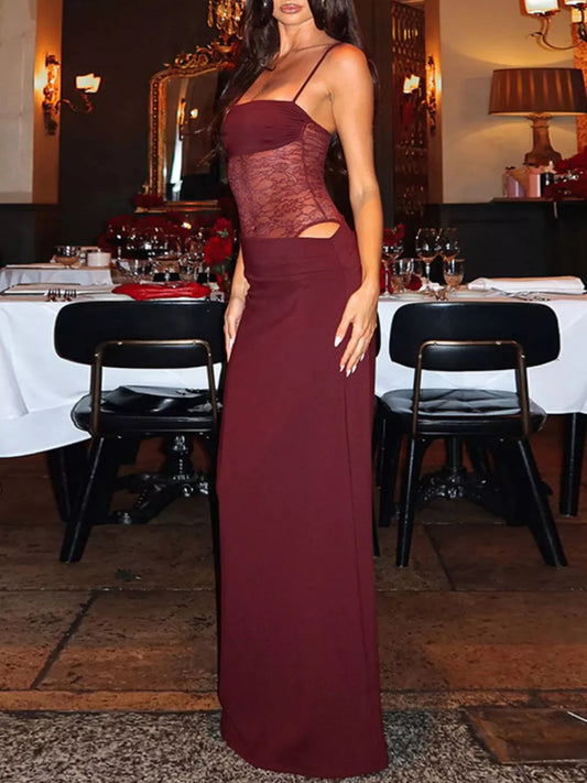 Sarah Express Women's Lace Cutout Tie Shoulder Maxi Dress