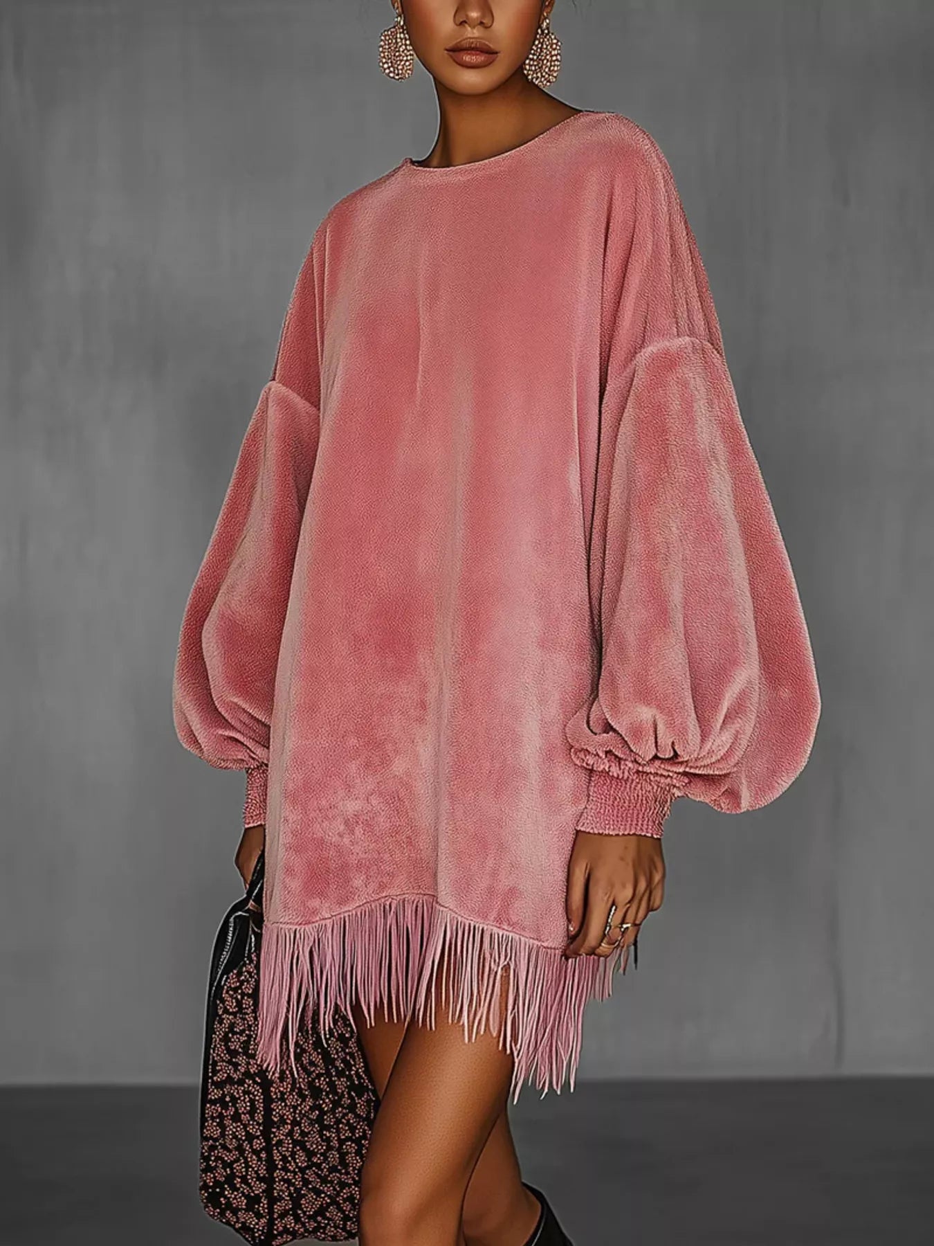Sarah Express Women's Velvet Fringe Hem Mini Dress Pink