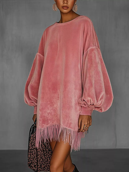 Sarah Express Women's Velvet Fringe Hem Mini Dress Pink