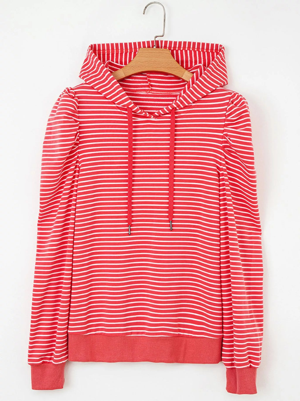 Sarah Express Women's Striped Puff Sleeve Hoodie with Drawstring