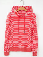 Sarah Express Women's Striped Puff Sleeve Hoodie with Drawstring