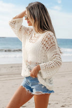 Sarah Express Women's Hollow Out Drop Shoulder Sweater