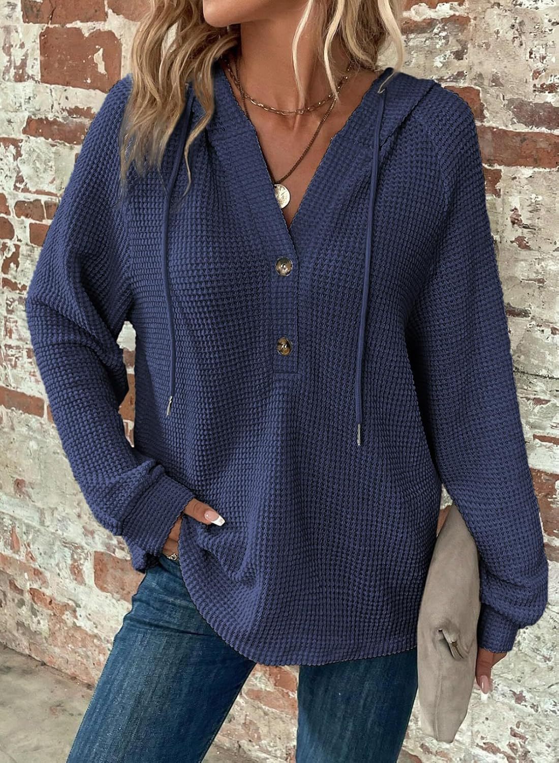 Sarah Express Women's V-Neck Long Sleeve Pullover Sweater Loose Fit Casual
