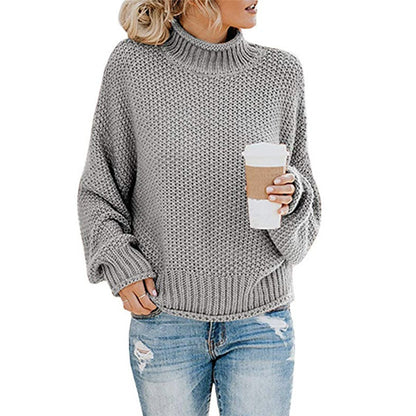 Sarah Express Solid Turtleneck Pullover Sweater Winter Fashion Casual Knitted Long-Sleeved Top Women's Clothing Grey