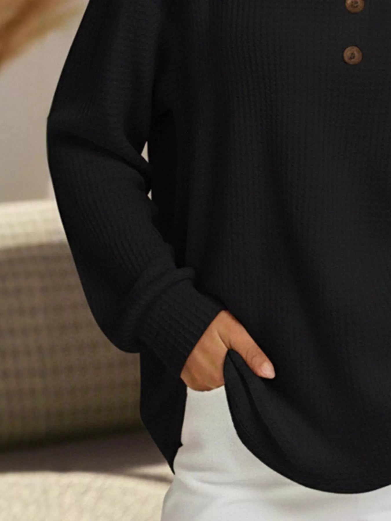 Sarah Express Women's Textured Knit Decor Button Top Plus Size