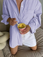 Sarah Express Women's Oversized Striped Button-Down Shirt