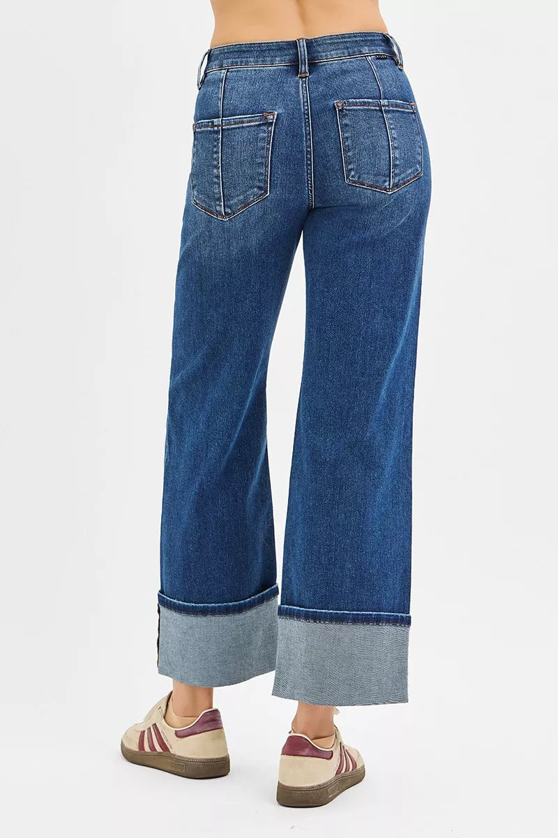 Sarah Express Women’s Plus Size High Rise Cuffed Straight Leg Jeans
