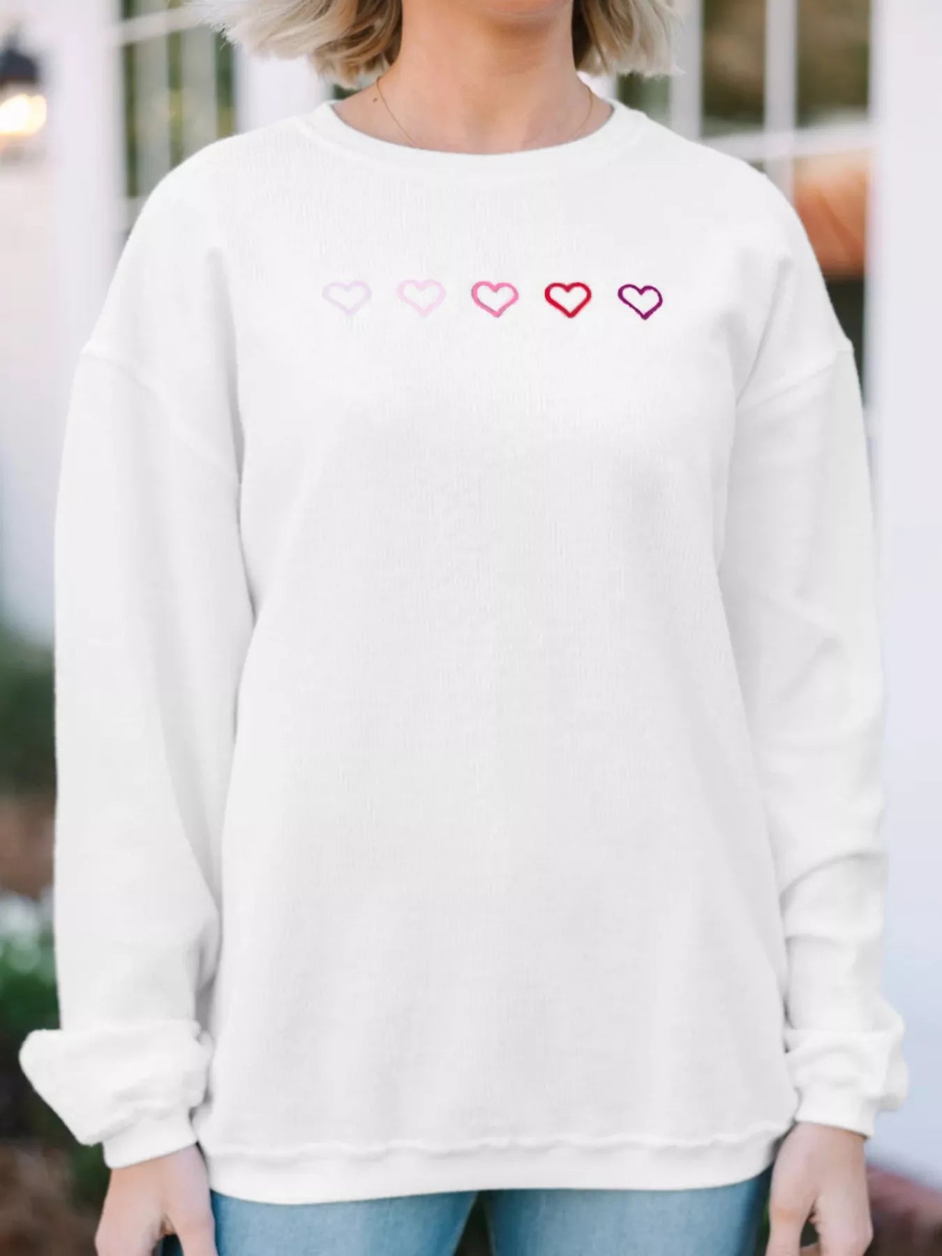 Sarah Express Women's Heart Embroidered Oversized Sweatshirt