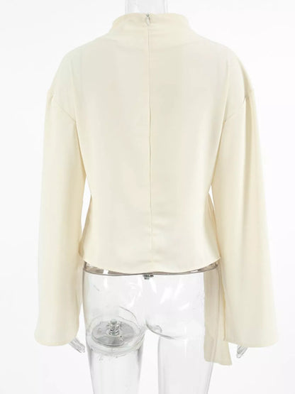 Sarah Express Women's Ruched Mock Neck Long Sleeve Blouse