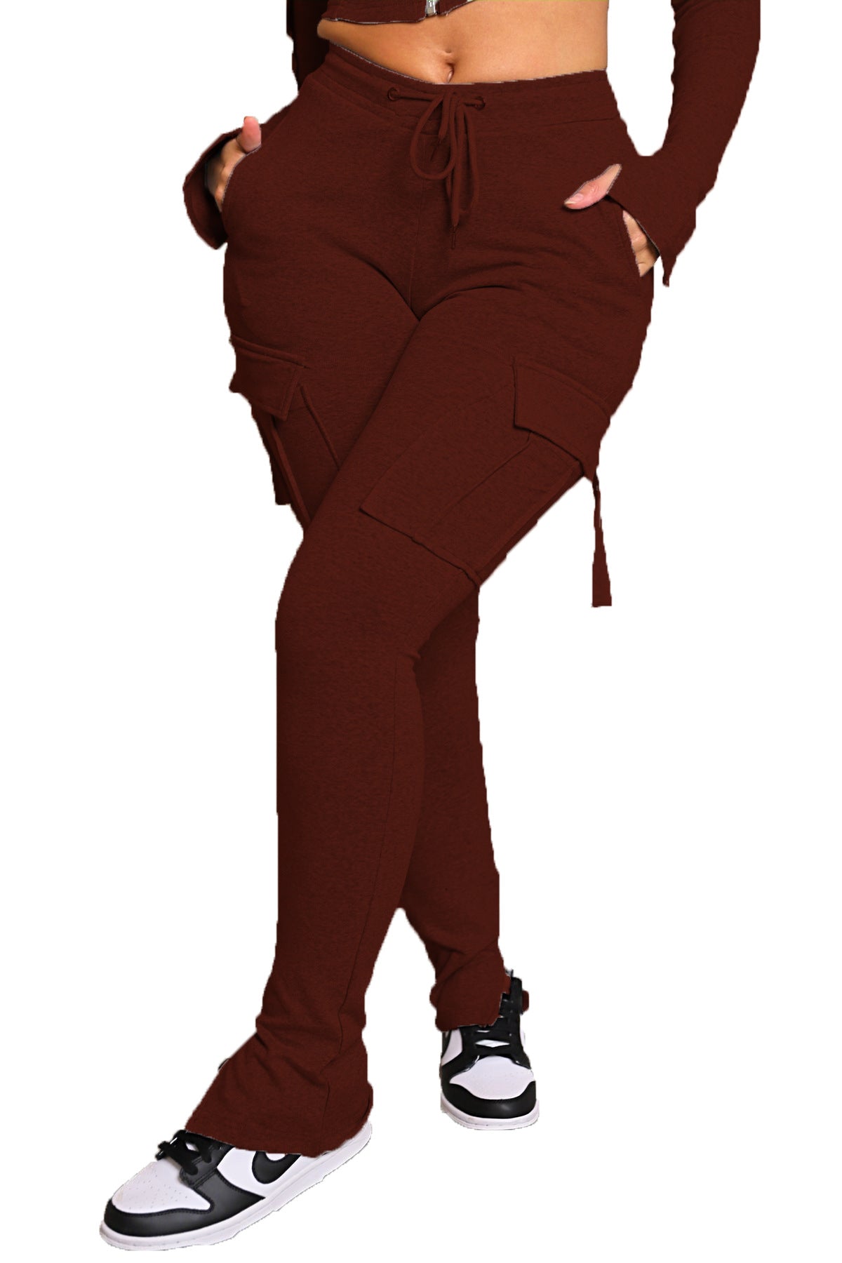 Sarah Express Women's Cargo Pants High Waist Wide Leg Trousers with Pockets - Drawstring Straight Leg Pants