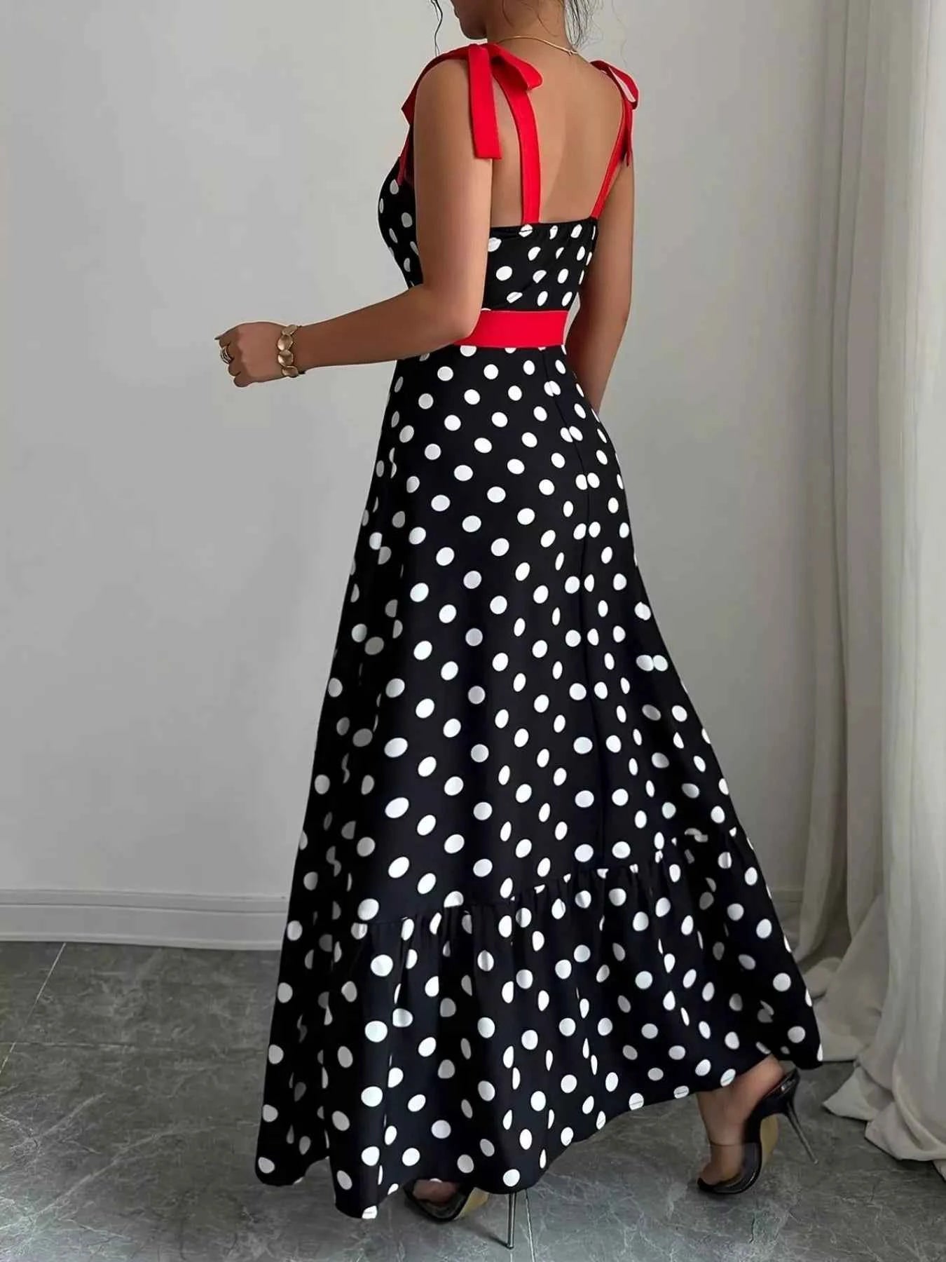 Sarah Express Women's Polka Dot Tie Strap Maxi Dress - Sleeveless Summer Dress