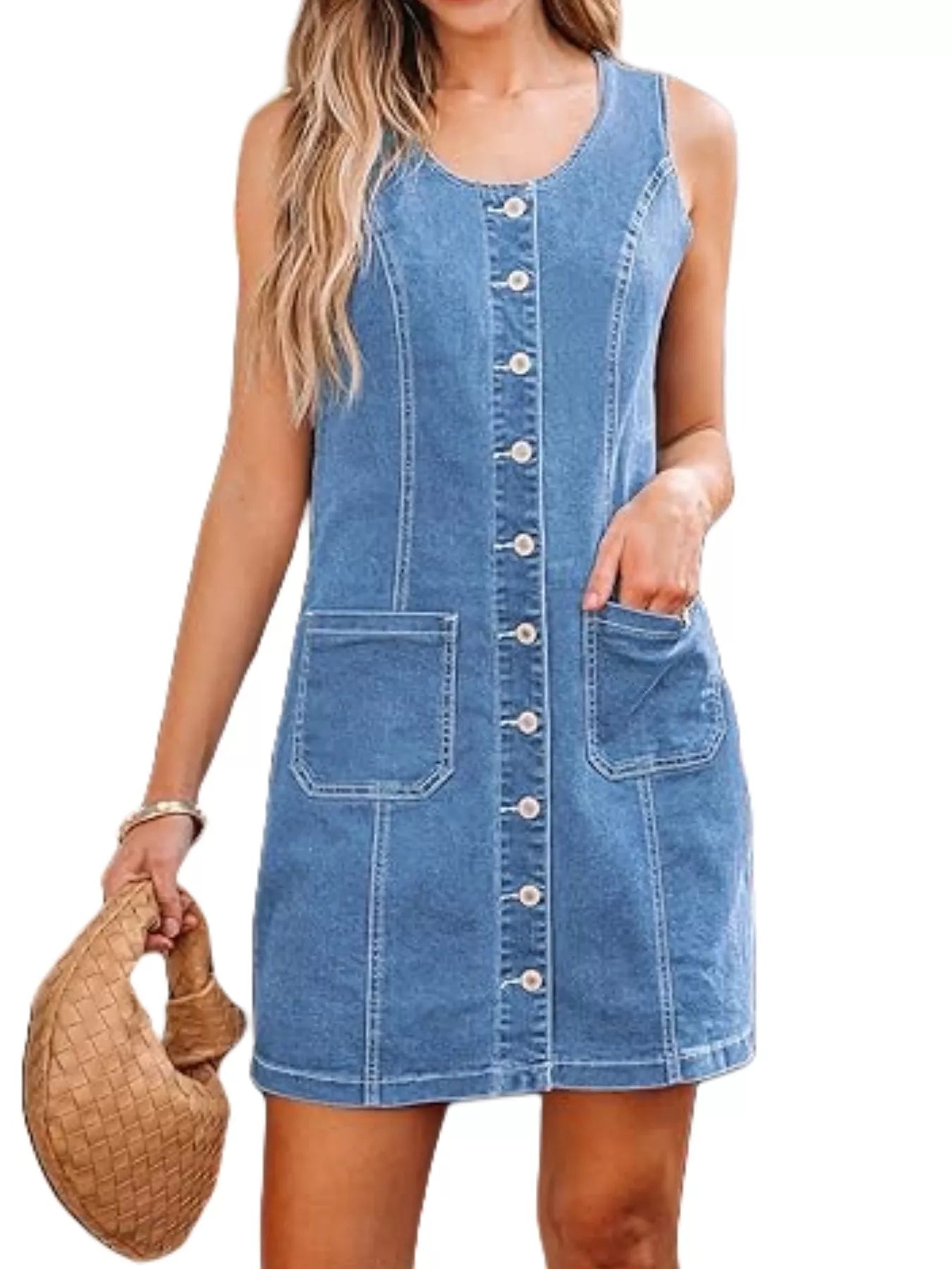 Sarah Express Women's Button-Front Sleeveless Denim Dress