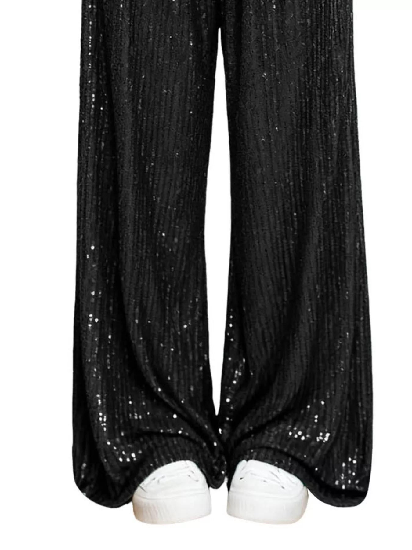 Sarah Express Women's Sequin Wide Leg Pants - High Waist Sparkle Palazzo Trousers