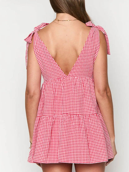 Sarah Express Women's Gingham Tie-Shoulder Mini Dress