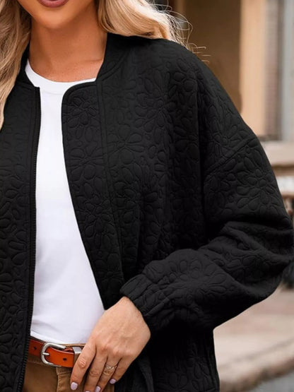 Sarah Express Women's Floral Quilted Zip Up Jacket Plus Size