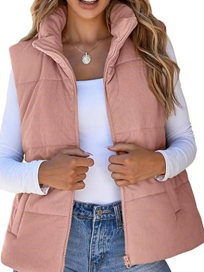 Trendsi Women's Corduroy Zip Up Vest Coat