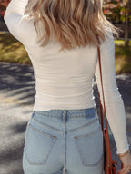 Sarah Express Women's Exposed Seam Slim Fit Long Sleeve Top