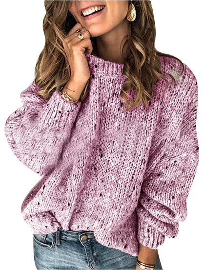 Sarah Express Women's Polka Dot Knitted Sweater - Loose Fit Long Sleeve Pullover Top Pink