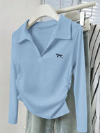 Sarah Express Women's Johnny Collar Long Sleeve T-Shirt - Basic Stretch Top