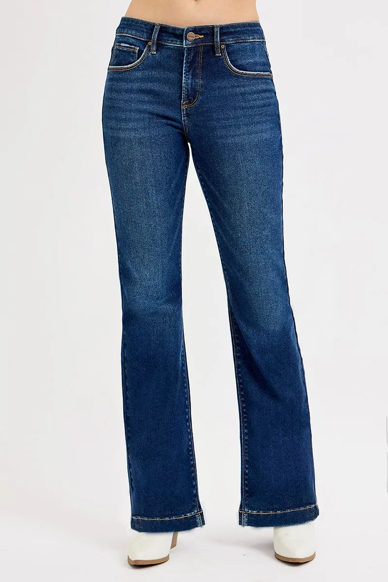 Sarah Express Women’s Plus Size Tummy Control Mid Rise Flare Jeans
