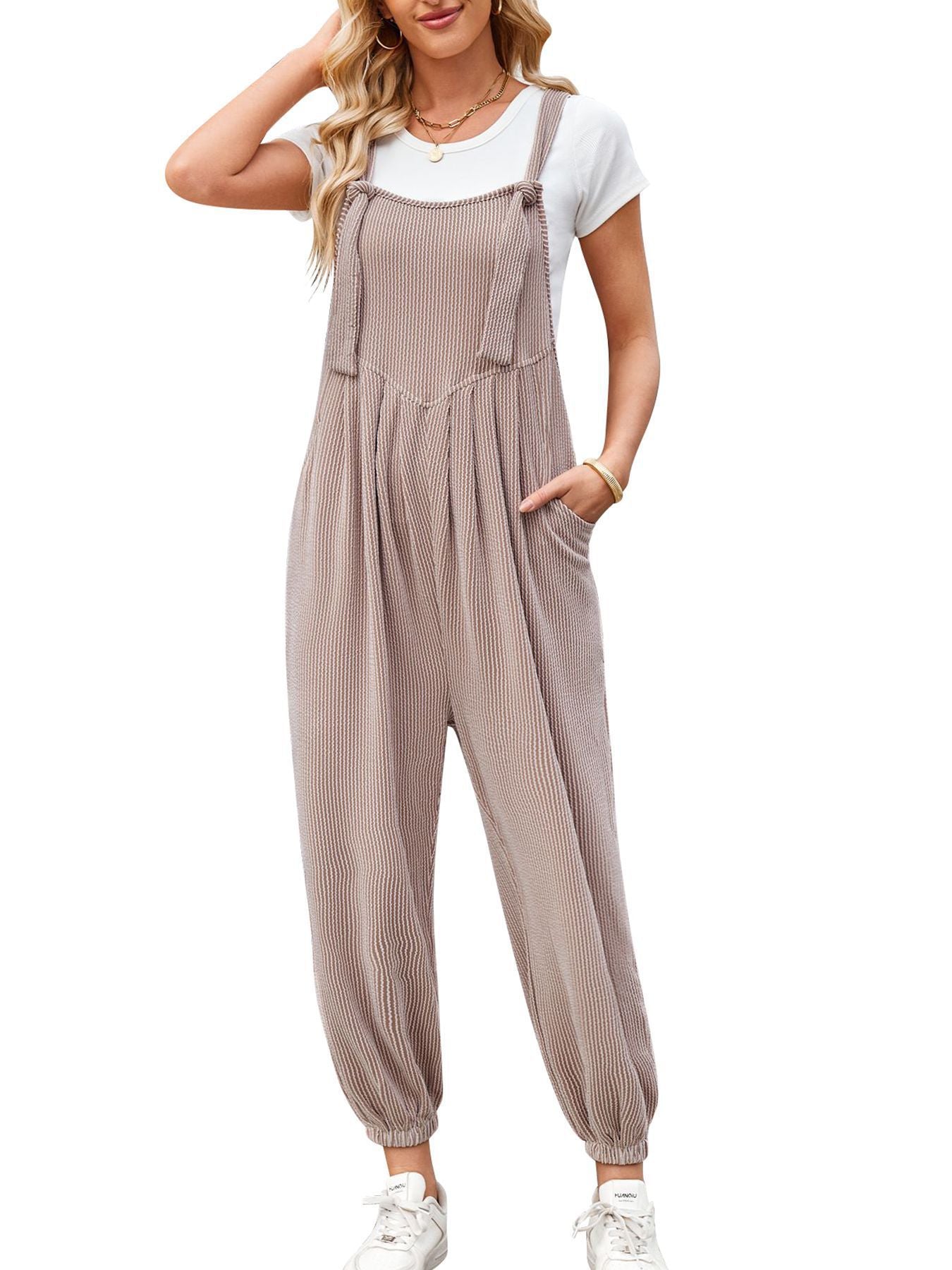 Sarah Express Women's Sleeveless Jumpsuit Wide Leg Casual Romper with Pockets