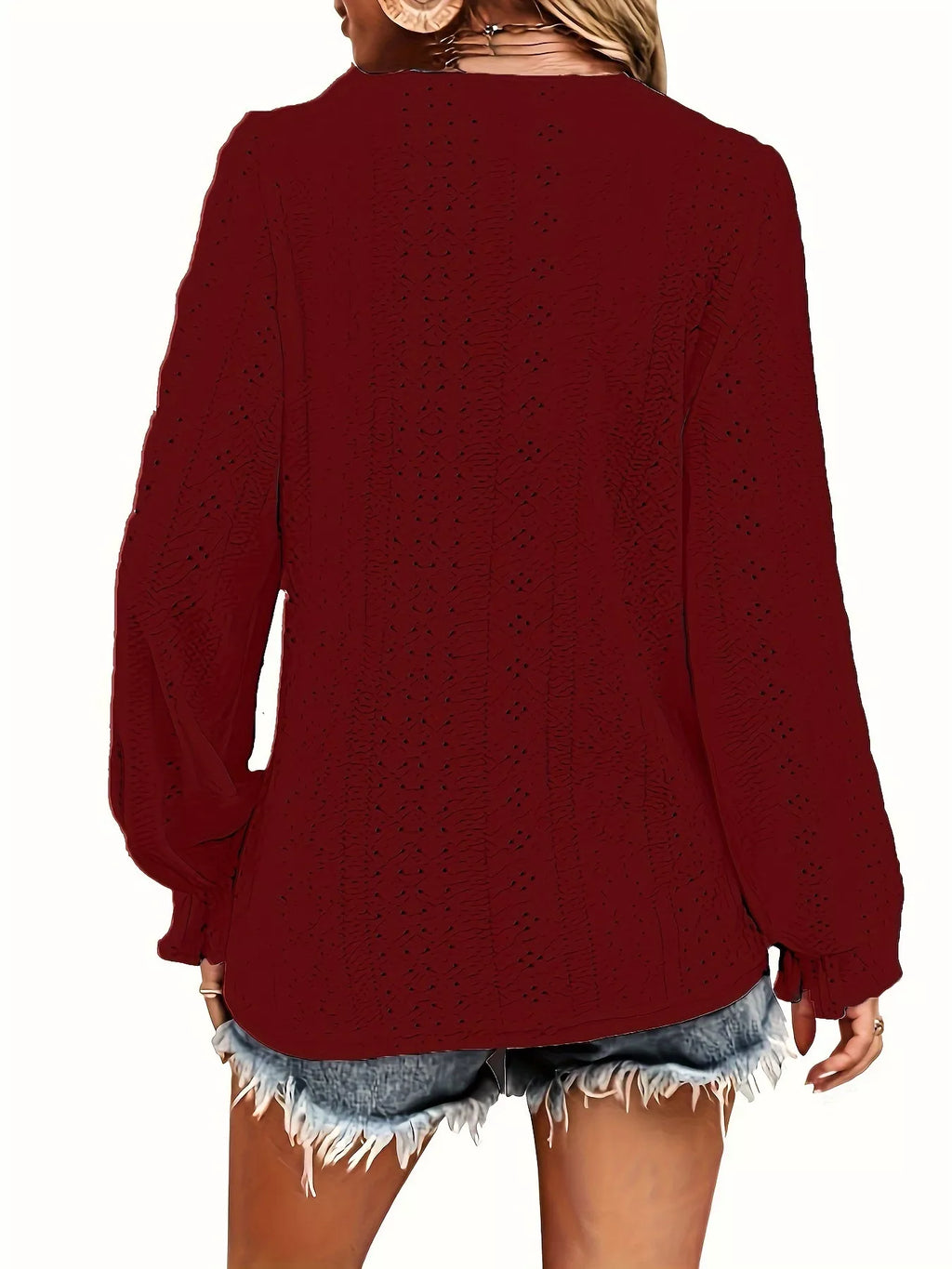 Sarah Express Women's Plus Size Eyelet V-Neck Flounce Sleeve Blouse